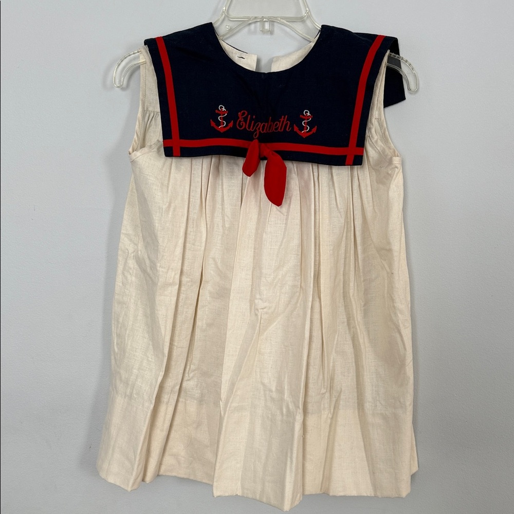 Navy & Red Sailor Collar Dress with Embroidered Name